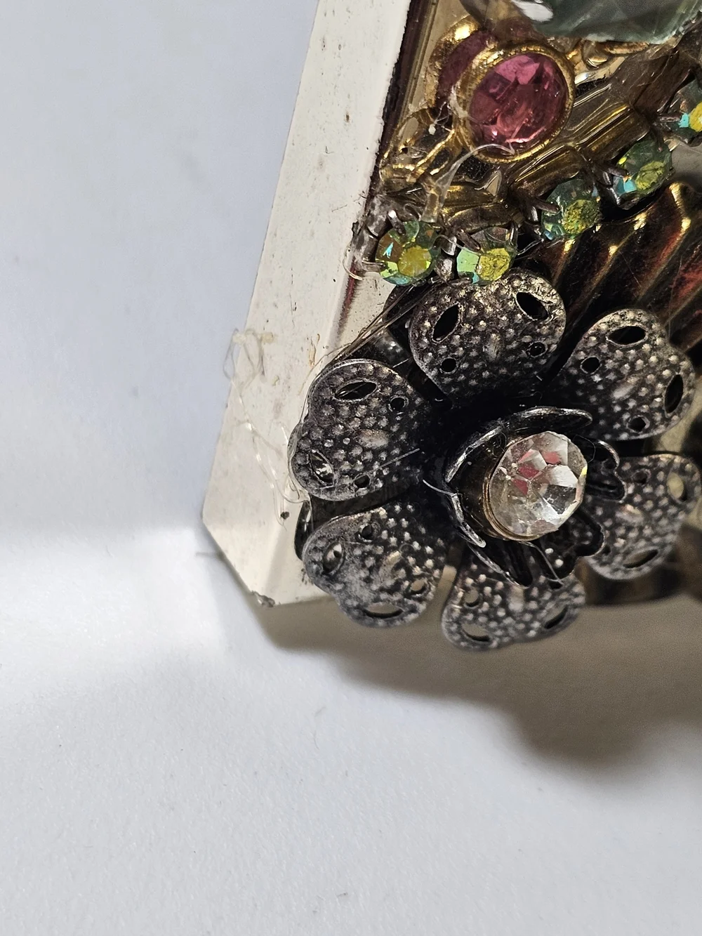 Artist Made Mixed Media Picture Frame Beaded Jewelry Mosaic Floral Art Frame